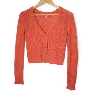 Free People Cropped Cardigan Sweater Coral Color Size XS Cotton Linen Blend
